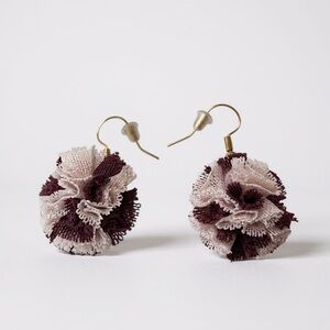 Fabric Pom Pom Statement Dangle Earrings Burgundy Blush